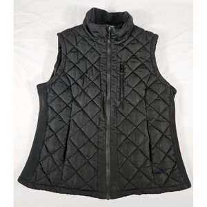Andrew Marc Quilted Puffer Vest Full Zip Black Pockets Womens Size Large